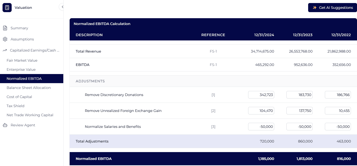 Valileo valuation interface